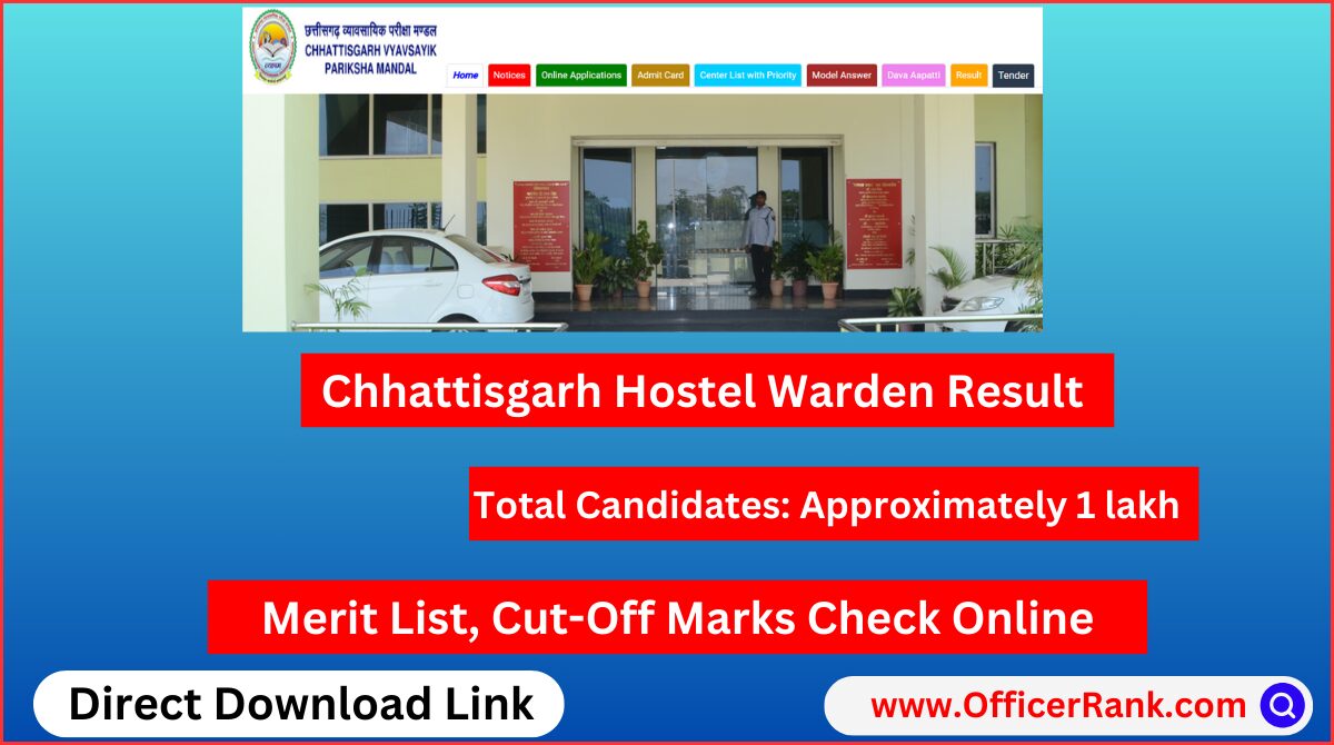 Chhattisgarh Hostel Warden Result 2024 PDF Download Merit Lists